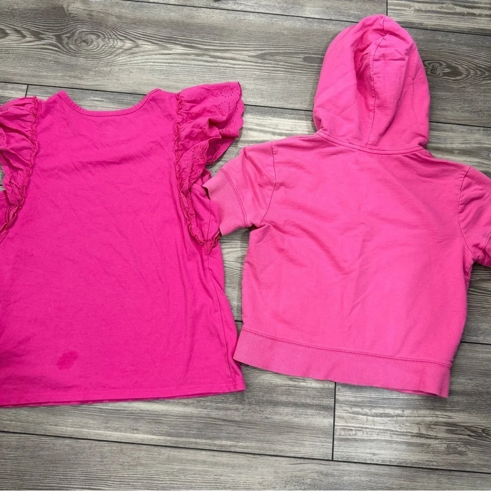 Girl’s Short Sleeve Pink Hoodie and Ruffle Sleeve Tee Set Size 10-12